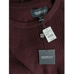 Awearness Kenneth Cole Sweater Mens XL Burgundy NEW Slim Fit Textured Crewneck